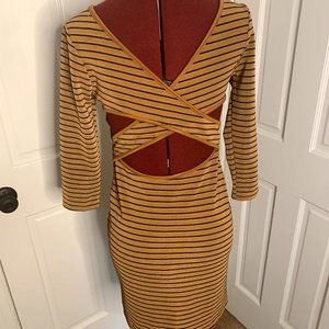 Brown and Black Stripped Cross Back BodyCon Dress